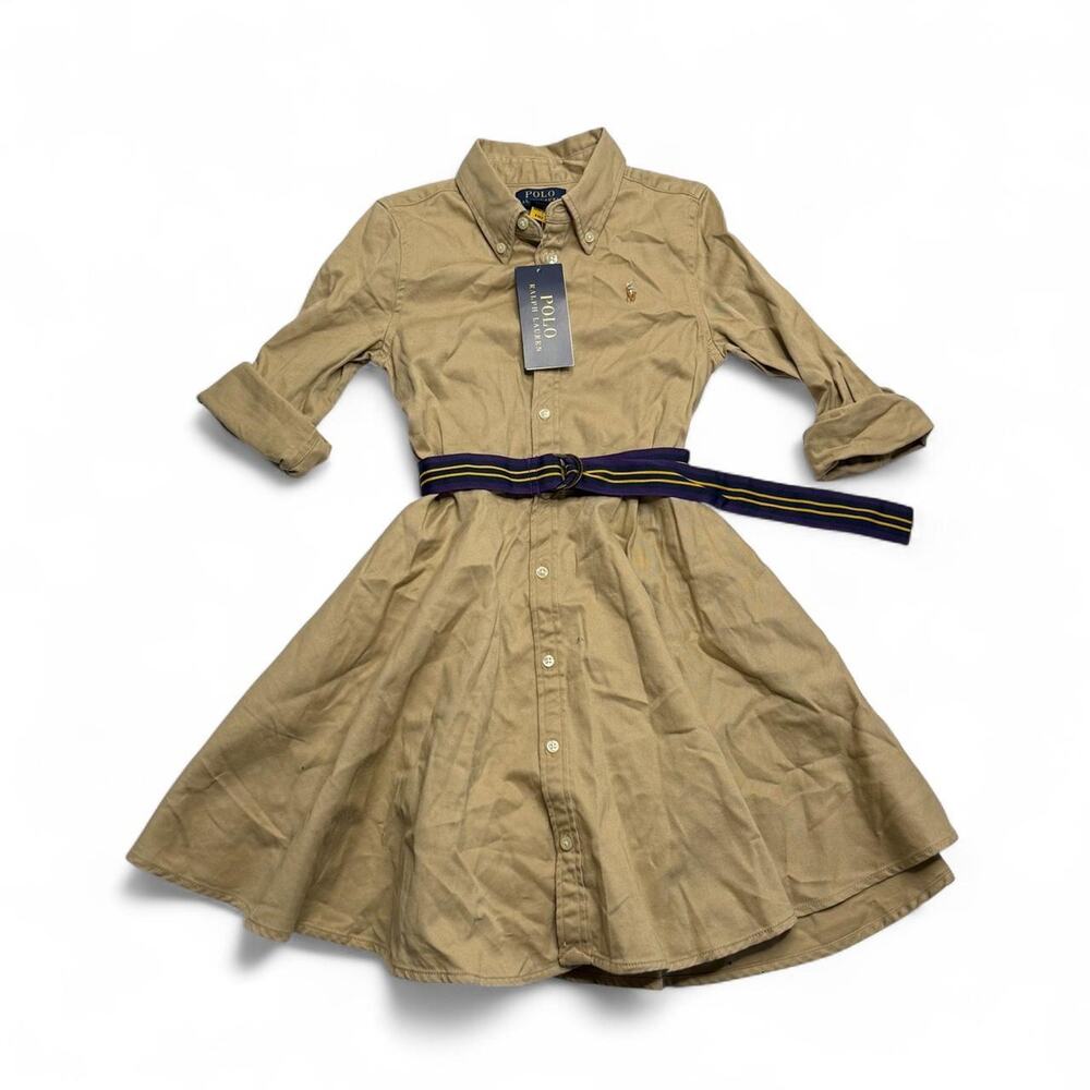 Polo Ralph Lauren Little girls Tan Cream Dress school girl dress belt NWT size 6